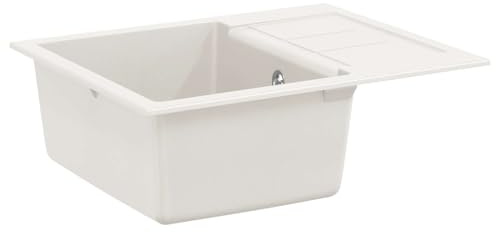 QUAHEAS Lavabo blanco 620 x 500 mm de 80% cuarzo y 20% resina – Fregadero empotrable con desagüe resistente al calor hasta 280 °C, resistente a los arañazos para cocina, lavadero y jardín