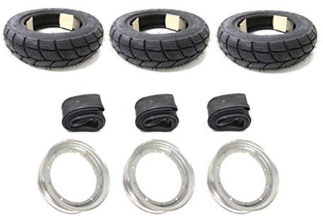3x Allwetter M+S Reifen 100/90-10 inkl. Schlauch & Felge passend für Piaggio Ape 50 TM TL1T–TL6T ZAPC80 – Ganzjahres-Komplettsatz – Winterreifen mit Felgen für vorne & hinten