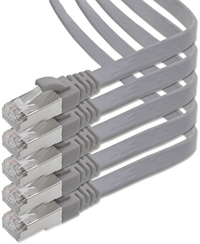 10m - gris - 5 pièces Câble plat CAT.7 Gigabit Ethernet LAN (RJ45) câble réseau câble brut (10Gbit/s) câble d'installation plat mince compatible avec Cat.5 - Cat.5e - Cat.6