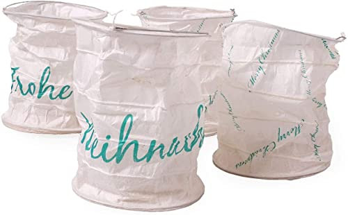 kadoh Papier-Lampions (4 St.) • Lichtertüten mit Merry Christmas in Grün/Weiß • Deko für Weihnachten • Größe M