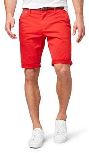 TOM TAILOR Herren Josh Regular Slim Chino Shorts mit Gürtel 1007868, 17761 - Tibet Red, 38