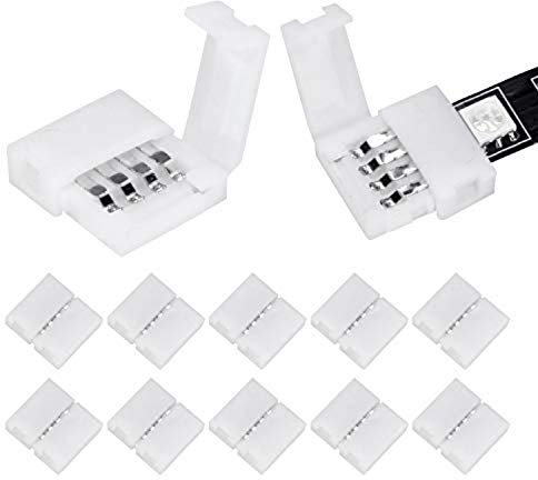 WENHSIN 10Packs 4-Pin RGB LED Light Strip Connectors 10mm Unwired Gapless Solderless Adapter Terminal Extension for SMD 5050 Multicolor Strip