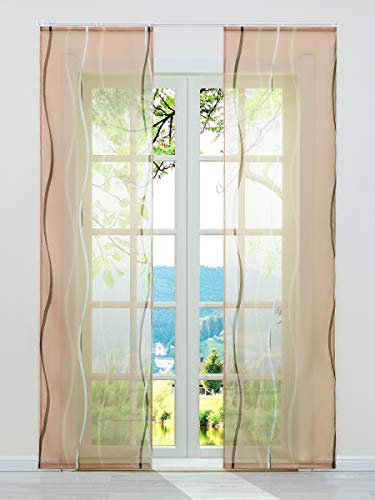 ESLIR 2er Set Flächenvorhänge Schiebegardinen Voile Gardinen mit Klettband Schiebevorhang Transparent Vorhang Wellen Muster Sand BxH 57x245cm 2 Stück