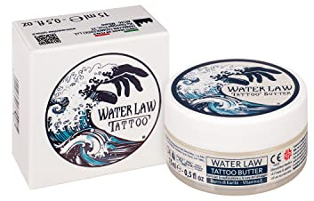 Burro Tattoo Water Law 15 ml, Crema Post Tatuaggio con Burro di Karité Puro, Olio di Mandorle Dolci, Vitamina E, Cera d'Api e Burro di Cacao, Crema per Tatuaggi, Ideale per Pelle Secca, Vegan