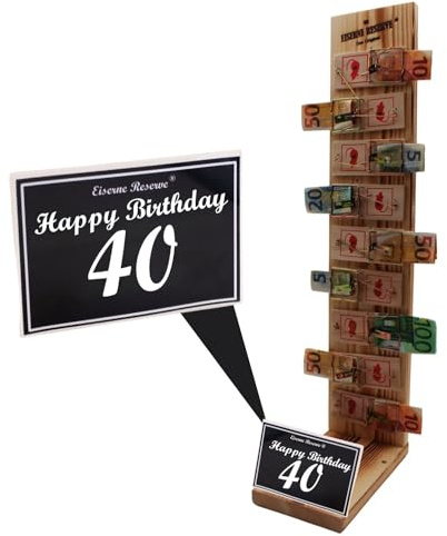 Originelle lustige Geldgeschenke zum 40. Geburtstag Geschenkideen für Männer und Frauen - Mausefalle Deluxe - 9 - Text s/w Happy Birthday 40 Geburtstag