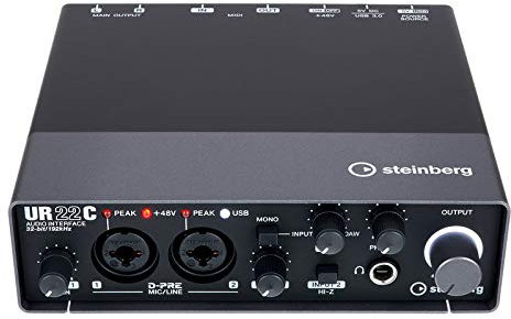 Steinberg UR22C USB 3.0 Audio Interface, 5.1 cm/2-out, 32-bit/192kHz, with 2 Mic/Line Inputs, MIDI I/O, USB Bus Power and Bundled Software - Mac/PC