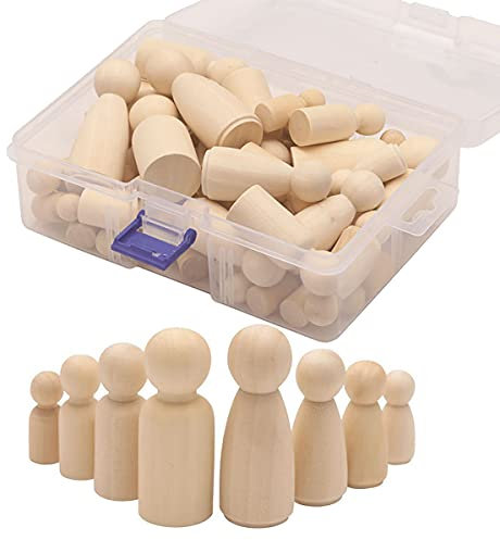 Poupées en Bois,50 PCS Doll Peg Inacabado Personas de Madera a Peindre Figuras Familiares Muñeca Sin Terminar para Pintar Manualidades Proyectos de Arte Decoración de Bricolaje Banquete Boda
