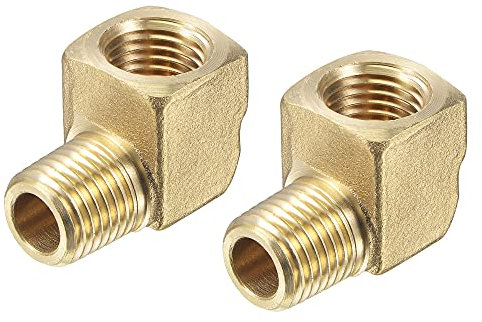 sourcing map Brass Hose Fitting Elbow 1/4 NPT Male to Female Thread Right Angle Pipe Connector Adapter, Pack of 2