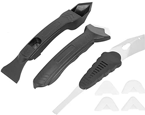 Voarge Raschietto per Rimozione Silicone con 4 cuscinetti sostituibili, Kit di attrezzi per calafataggio Attrezzo per calafataggio per sigillatura per il lavandino della cucina del bagno