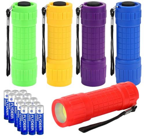 KunHe CO1 Small Mini LED Flashlight Pack of 5 COB Plastic Flashlights for Kids 100 Lumen with Batteries High CRI for School Night Reading Supplies Party Favors Christmas Gifts