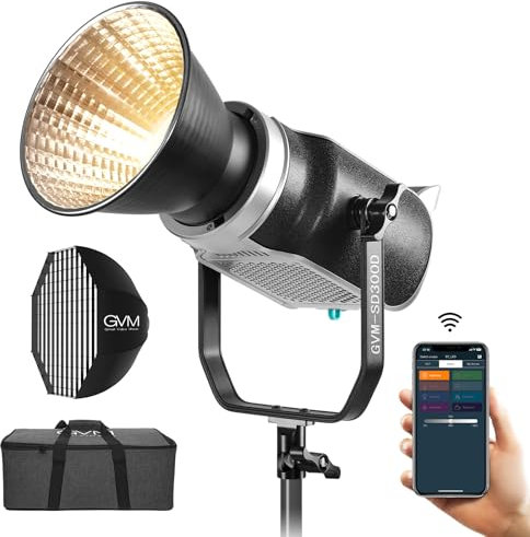 GVM LED Video Light with Softbox Tripod Kit, 300W Wireless APP Control Bi-Color Spotlight, 67400lux/M Continuous Output Lighting for Photography Studio Video Recording Film Shooting