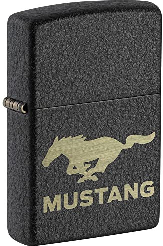 Zippo Sturmfeuerzeug - Modell Mustang mit Black Crackle Finish & Lasergravur - Nachfüllbar - Wiederverwendbar - Windfestes Design - Geschenkbox - Made in USA