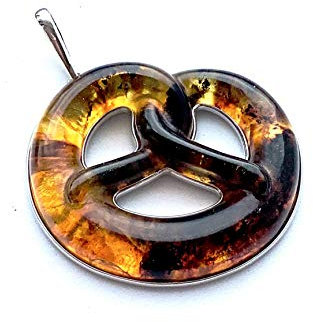 Anhänger Bernstein Brezel in Silber 925; 2 in 1 Halskettenanhänger und Schlusselanhänger echter baltischer Bernstein in Silber 925