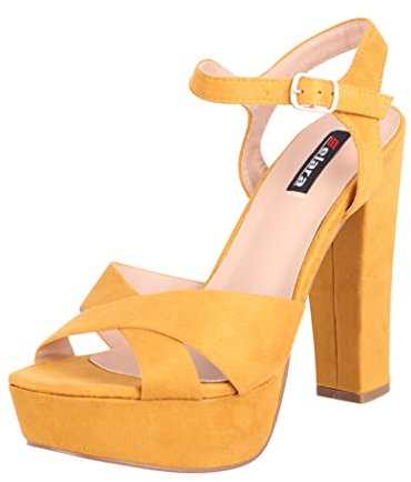 Elara Damen Pumps Bequeme Peep Toe Pumps Trendige Plateau High Heels Chunkyrayan R-21 Yellow 39