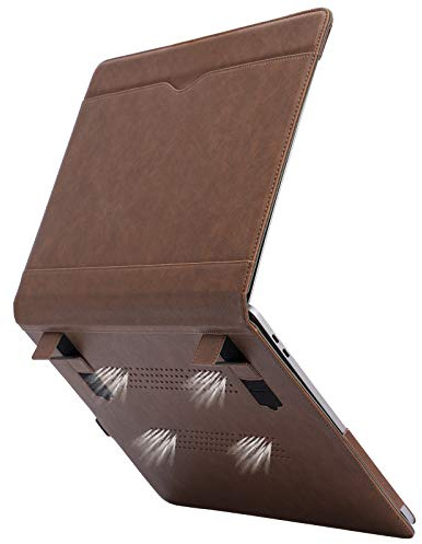 TYTX Kompatibel mit MacBook Pro Lederhülle 16 Zoll 2019 2020 A2141 mit Touch ID Laptophülle Schutzhülle Folio Book Cover Dunkelbraun (mit Lüftungsschlitzen)