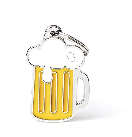 MyFamily Medaglietta per Cane Personalizzata Made in Italy, Birra, Targhetta Cane con Incisione Gratis, Smaltata a Mano in Metallo, Collezione Food, 25x37 mm