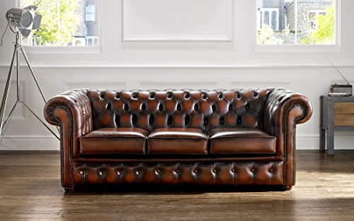 jvmoebel Chesterfield Sofa Polster Couch 3 Sitzer Ledersofa Original Braun Couchen Sofas