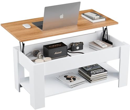 Blisswood Coffee Table With Storage, Lift Up Coffee Tables for Living Room, Wooden Coffee Table With 1 Shelf Large Hidden Storage Modern Rectangular Sofa End Lift-Top Tea Table Furniture