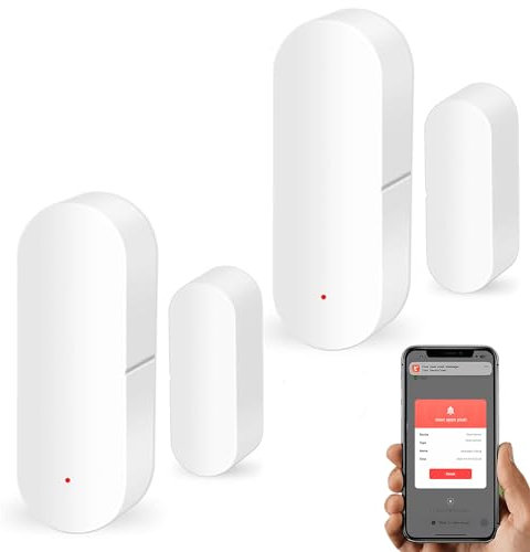Comboss Detector de Sensor de Puerta WiFi, Sensor de Ventana inalámbrico, Alarma en Tiempo Real, Sensor de Apertura de Puerta para alertas de intrusión de Negocios, 2 Unidades