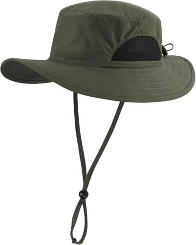 Magracy Kleinkind-Kinder-Abenteuer-Sonnenhut, breite Krempe, UV-Schutz, Sonnenhut für Jungen und Mädchen, Verstellbarer Chip-Riemen, Armee-grün