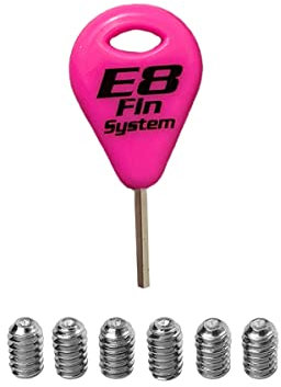 E8 FIN SYSTEM - Packung mit 1 Surfbrett-Schlüssel und 6 Edelstahl-Flossenschrauben - Zubehör für Surfbrett - Ersatzschlüssel für Quilla - Surffflosse - Rosa