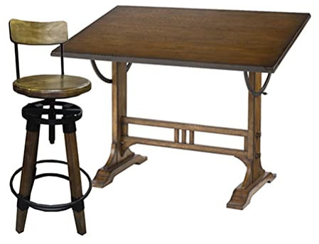Zeichentisch Vintage Zeichentisch aus massivem Kiefernholz, mit Hocker, winkelverstellbarer Zeichentisch, Zeichentisch mit großer Oberfläche, Station for Skizzieren und Malen von Kunstwerken (Size :