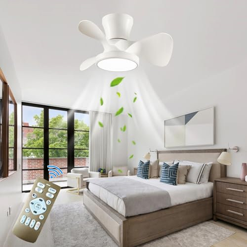 ATEEZ Ventilador Techo Pequeño con Luz Regulable y Mando a Distancia Reversible Motor Lampara Ventilador Techo Dormitorio 6 Velocidades Silencioso Ventilador de Techo con Luz para Habitación Infantil