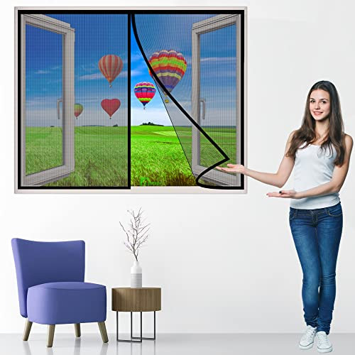 Zanzariera Magnetica per Finestre Lunghe Tenda Zanzariere Finestra Rete Superfine Finestre zanzariera, 160x145 cm Chiusura Automatica Tenda Tenda Zanzariera Impedendo, Nero P