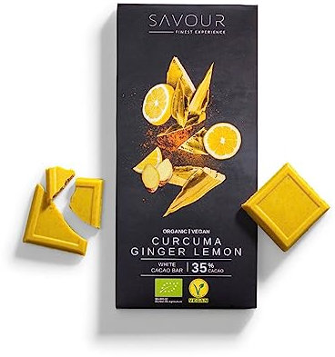 SAVOUR Chocolat | vegan, bio, sans gluten (Curcuma, Gingembre & Citron, 35% Cacao, 1 bar)