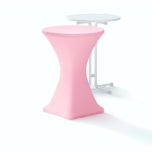 1 x Premium-Stehtischhusse Stretch 80 cm rosa, Hotel Qualität 210g m², mit Öko-Tex Siegel, Verstärkung im Fußbereich für Tische mit Ø 80cm - 85cm Durchmesser