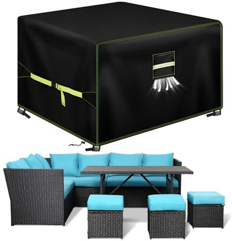 VDISRR Housse Table de Jardin, 600D Tissu Oxford Housses Pour Mobilier 90x90x90cm, Bâche Salon de Jardin Avec Grilles D'aération, Imperméable, Coupe-Vent, Anti-UV Couverture de Protection Meubles