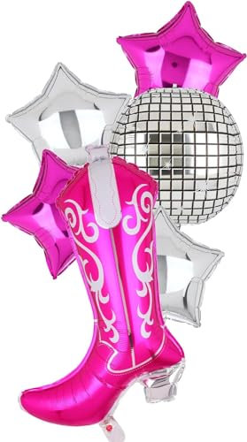 Discokugel Luftballons,5 Stück Disco Cowgirl Stiefel Folienballons, Let's Go Girls Western Brautparty Geburtstag Party Ballons für Cowgirl Thema Party Dekorationen,Disco-Mottoparty