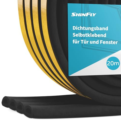 shinfly Joint Fenetre Porte Isolation 20M, 9mm(L) X 6mm(H) Joint de Porte d'Entrée anti Froid Mousse Adhésif Caoutchouc Calfeutrage Joint pour Isolante Froid, Bruit, Preuve de Collision (20M Noir)