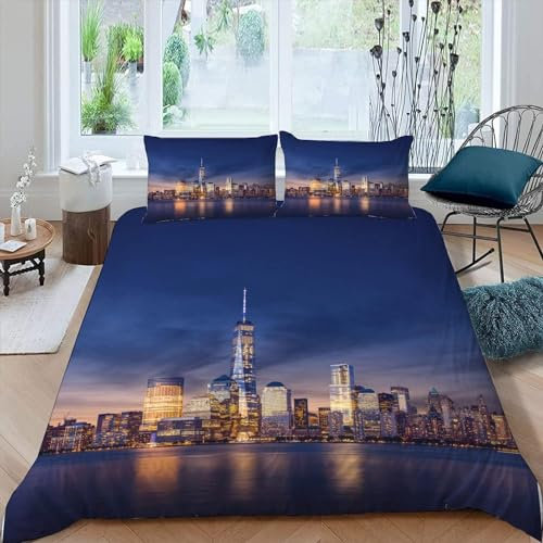 New York Bettwäsche 155x220 cm Weich Microfaser Bettwäsche-Sets Usa Bettbezug 3D Bettbezüge mit Reißverschluss und 2 Kissenbezug 80x80 cm, B3827
