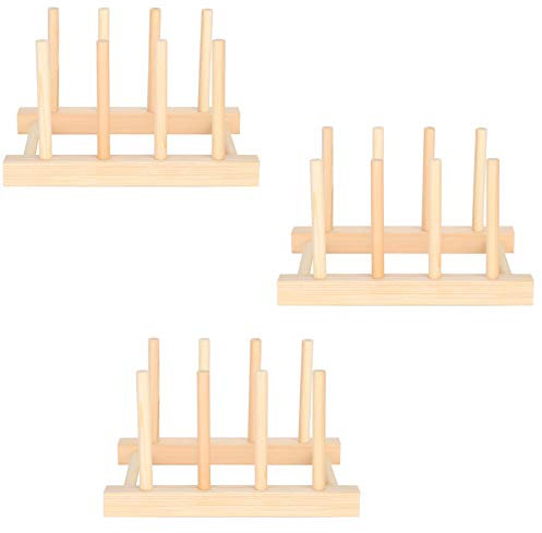 Estante Vertical Para Platos De Madera, 3 Juegos De Estante Para Platos, Estante De Almacenamiento De Cocina, Cuenco, Escurridor De Platos, Soporte Para Platos, Estante De Secado Vertical, Escurridor,