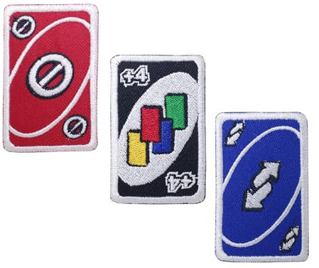 pipomama 3 Stück Uno-Kartenspiel-Aufnäher zum Aufbügeln für Kleidung, bestickte Applikation, Abzeichen zum Aufnähen auf Emblem, DIY Handwerk