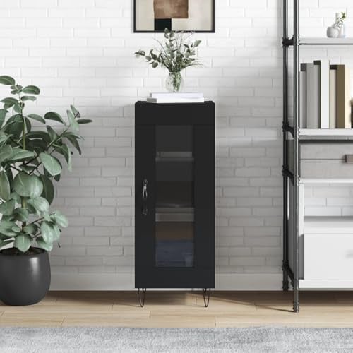 Gecheer Sideboard mit Glas-Tür Kommode Beistellschrank Mehrzweckschrank Schrank Anrichte Wohnzimmerschrank Aufbewahrungsschrank Flurschrank Schwarz 34,5x34x90 cm Holzwerkstoff
