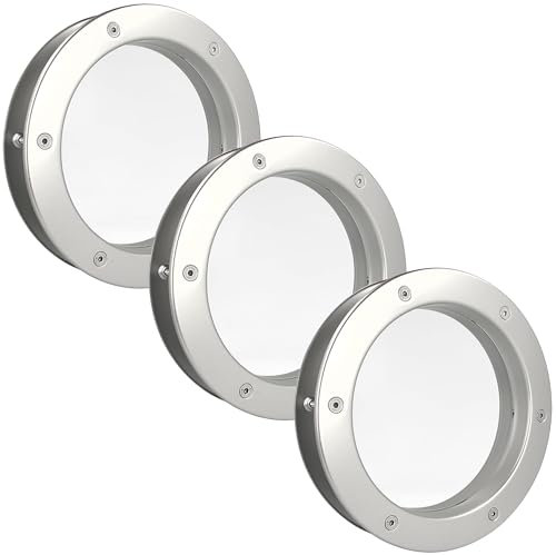 MLS Bullauge B4000, Set mit 3 Stück, für Türen, Robustes Aluminium, VSG-Sicherheitsglas, Passend für 40 mm Starke Türen, Beidseitig Sichtbare Befestigungsschrauben, Ø 250 mm, Klares Glas, Silber