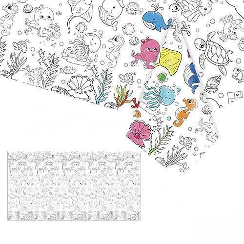 137*274cm Giant Colouring Table Cloth,Coloring Tablecloth for Kids,Paper Tablecloths Ocean Rectangular Table Cover for Parties,Art Coloring Educational Tablecloth Party Supplies for Boys Girls