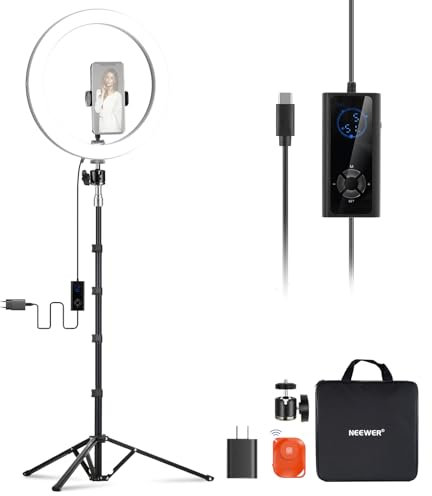 NEEWER 30,5cm(12Zoll) 24W Hochleistungs LED Ringlicht für Telefon mit 181 Zoll Halterung Bicolor 2900K-7000K USB Eingang Typ C PD CRI97+ 1810lux/0,5m 12 Szenen für Live Übertragung Zoom TikTok, RH12B