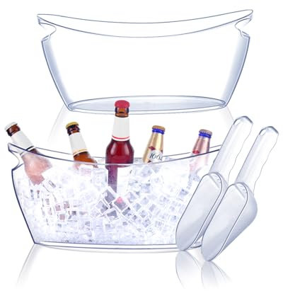 Ice Bucket Bottle Cooler-2 x Plastic Champagne Cooler,Large ice Cube Tray, ice Bucket for Chilling Beer, Wine and Soft Drinks - Champagne Cooler (Clear)