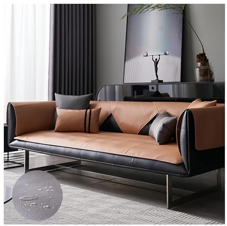 HonunGron Leder Sofabezug 1 2 3 4 Sitzer, rutschfest Sofa Überwurf, Universelle Wasserdicht L Form Sofa Abdeckung, Sofaüberwurf Sofaschoner für Hunde, Katzen, Haustiere (Braun,45x45cm)