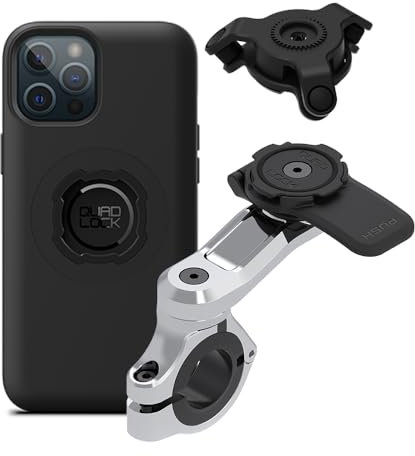 Quad Lock Motorcycle Handlebar Phone Mount PRO Chrome Kit with Vibration Dampener and iPhone 12 PRO Max MAG Case