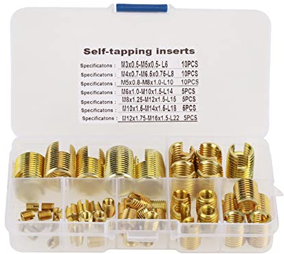 50 Stück selbstschneidende Gewindeeinsätze selbstschneidende Einsätze M3 M4 M5 M6 M8 M10 M12 Schrauben Messingfarbenes Gewinde Geschlitzte Einsätze für die Reparatur von Gewindesortimenten