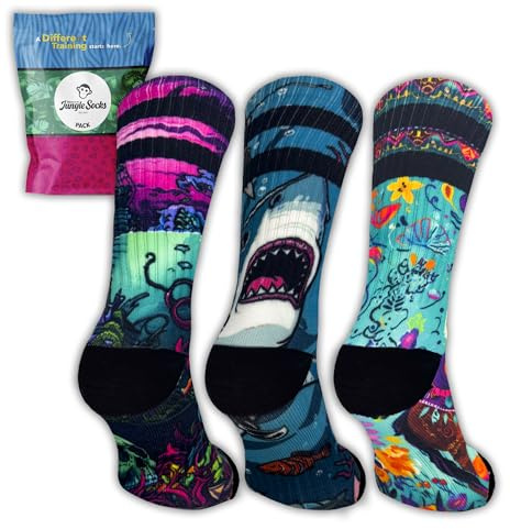 Jungle Socks Bunte Lustige Sportsocken für Männer & Frauen – Lange Socken für CrossFit, Hyrox, Fitness, Laufen, Radfahren, MTB, Wandern & Alltag – Atmungsaktive Streetwear Socken.