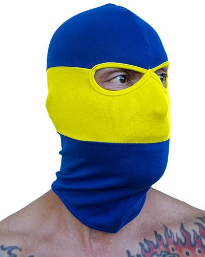 No Face No Name Sturmhaube in Blau Gelb gestreift I Balaclava Maske Beanie Einheitsgröße I Ultras Hooligans Ski Motorrad