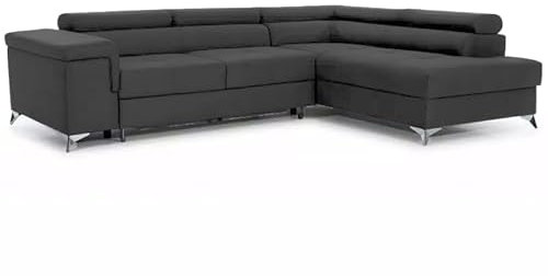 Ecksofa mit Schlaffunktion EDURO L-Form, Sofa Couch mit Bettkasten, 3-Sitzer Eckcouch, Schlafsofa für Wohnzimmer, Big Sofa Couch mit Schlaffunktion (Dunkelgrau, Rechts)