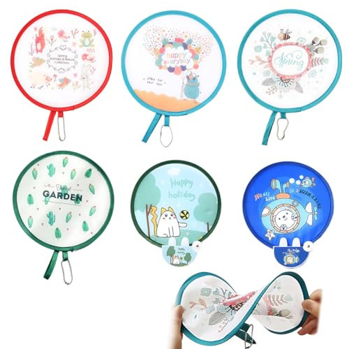 Foldable Hand Fan Set, 6 Pieces Round Fans, Portable Pop-Up Fans with Japanese Pattern, Summer Japanese Fans for Cooling, Wedding and Home Decoration, Festival Party Foldable Hand Fan Round