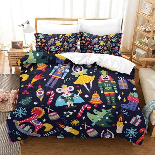 GDEKCIEAS Christmas Duvet Cover Comforter Cover for Teens Adults Kids Nutcracker Pattern Bedding Set Breathable 3 Pieces Microfiber Decorative Bed Cover Single（140x200cm）
