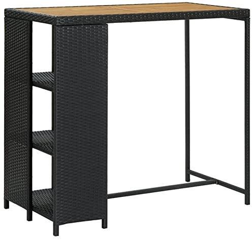 Homgoday Bartisch mit Ablagen, schwarz, 120 x 60 x 110 cm, aus Polyrattan, Gartentisch, Küchentisch, Gartentisch, Modell 313478